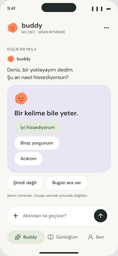 Küçük bir yoklama ekranı: Deniz, bir yoklayayım dedim. Bir kelime bile yeter.
